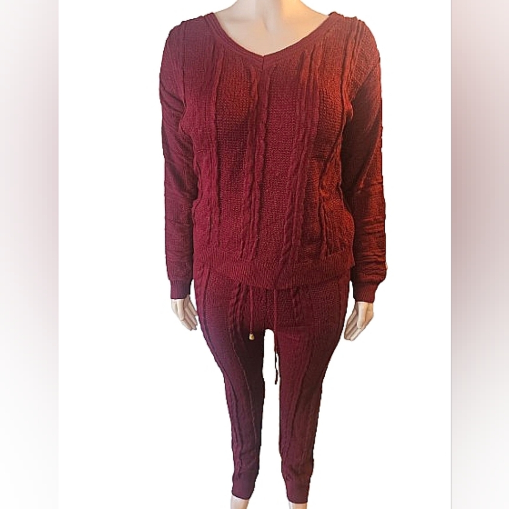Burgundy Knit Sweater and Pants Set 1X